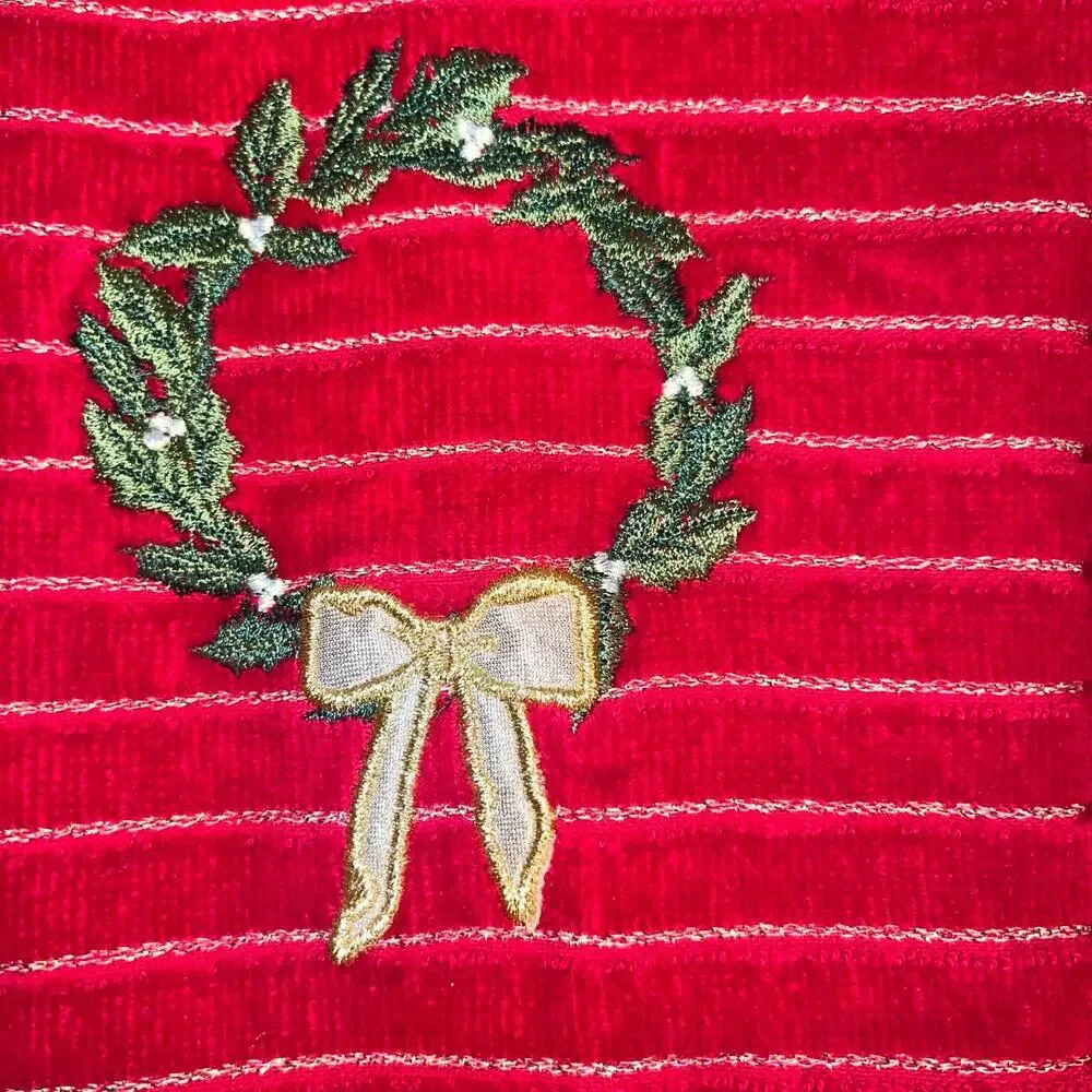 St.Nicholas‎ Square Red With Gold Metallic Stripe Embroidered Hand Towels